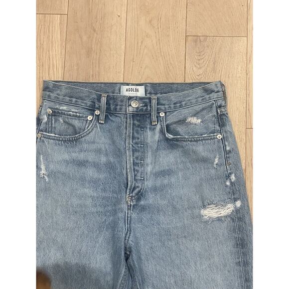 AGOLDE 90s Mid-Rise Loose Fit Distressed Button Fly Jeans Organic Cotton Size 26 - Picture 7 of 10